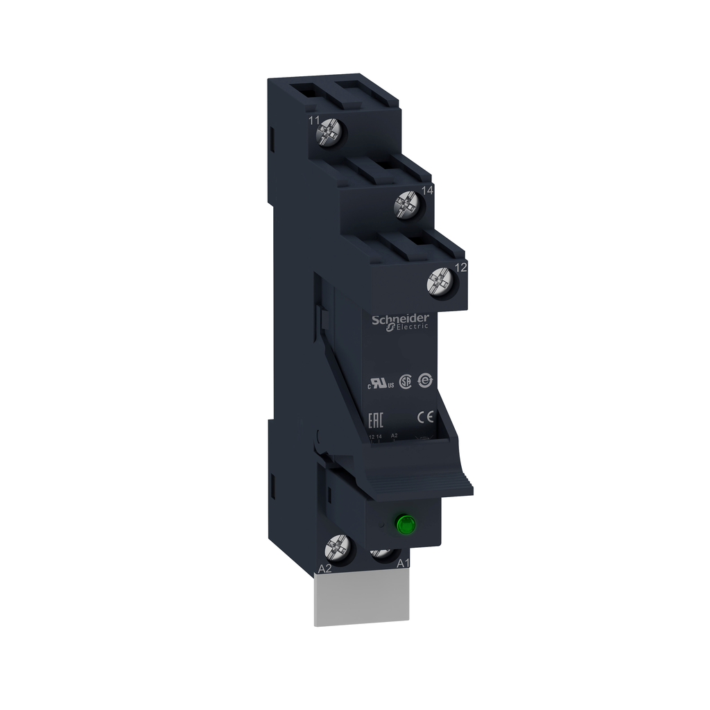 RSB1A120P7PV - interface plug in relay, Harmony Electromechanical Relays, pre assembled, 12A, 1CO, with LED, 230V AC