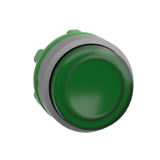 ZB5AW133C0 - Head for illuminated push button, Harmony XB5, grey bezel, green projecting, 22mm, universal LED, spring return, plain lens