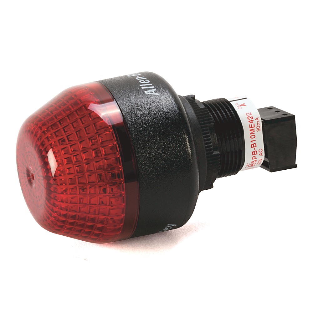 855PB-B10ME422 - LED fijo o intermitente seleccionable para montaje en panel 855PB, carcasa negra, 120 V CA, 45 mm, lente roja, orificio de montaje de 22,5 mm