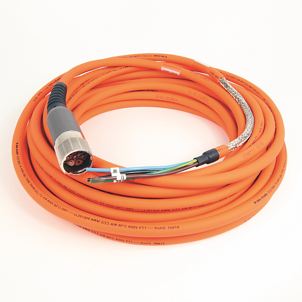 2090-CPWM7DF-14AA12 - SpeedTEC Cable, Motor Power Only, SpeedTec DIN Connector, Drive-end, Flying-lead, 14 AWG, Standard (Non-Flex), 12 Meters