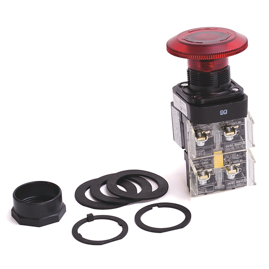 800H-FRXJTQH2RA5 - 30,5 mm, tipo 4/4X/13, 2 pos., PB-Illum., Push-Pull/Twist, rojo, Jumbo Hongshrm Hd, LED, 12-130 V CA/CC, 2 NCLB