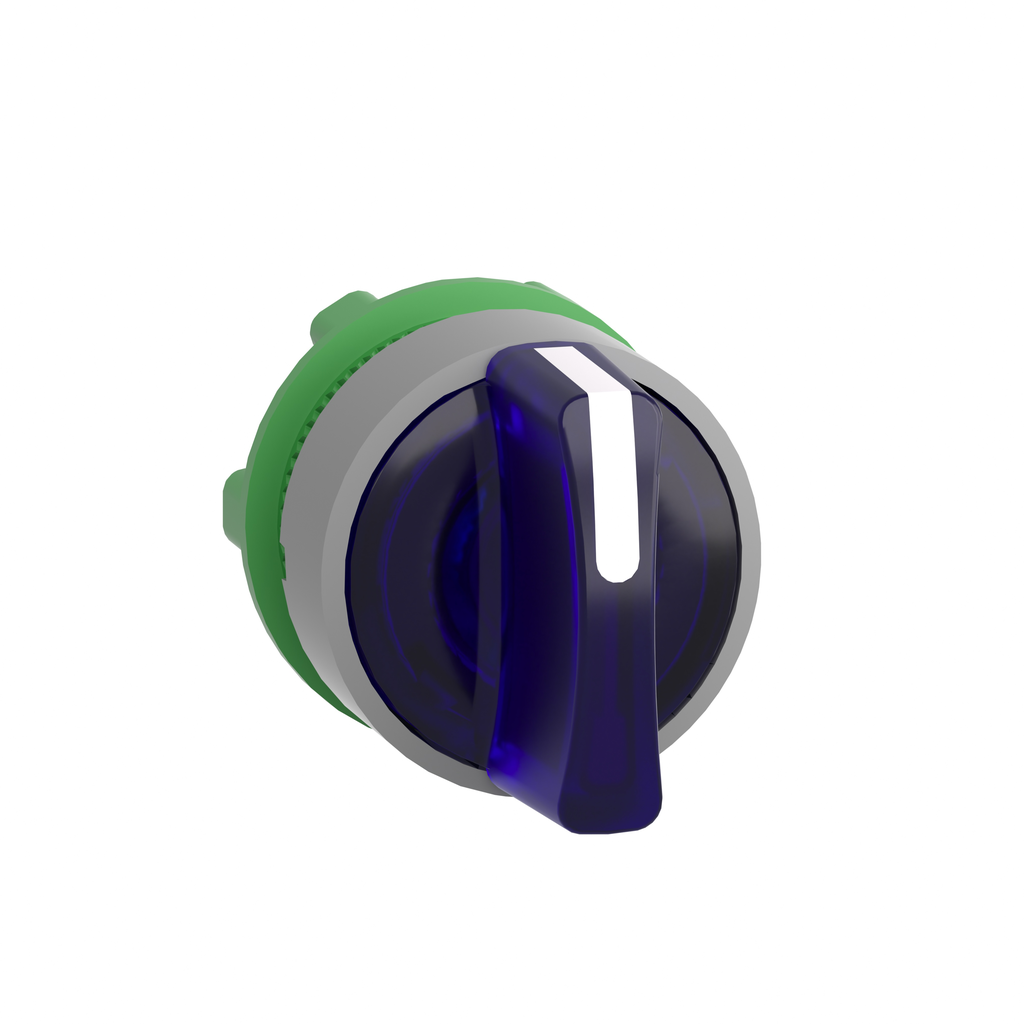 ZB5AK1763C0 - Cabezal para selector iluminado, Harmony XB5, bisel gris, mango azul, 22 mm, LED universal, 3 posiciones, de izquierda a centro