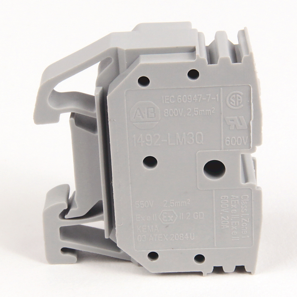 1492-LM3Q - Spring Clamp Terminal Block,Mini rail mount, Feed-Through Block,2.5 mm (# 22 AWG - # 14 AWG),4 Connection points,Gray (Standard)