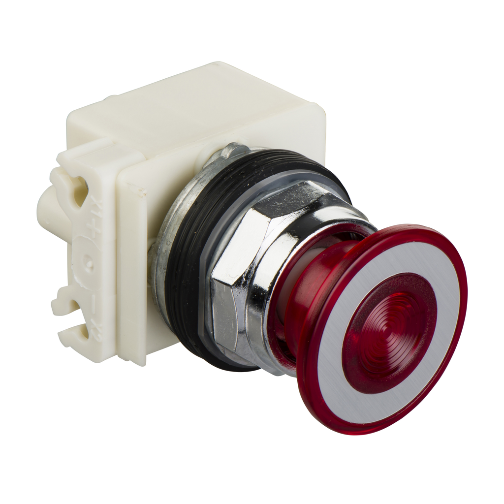 9001KR9P35LRR - Illuminated push button head, Harmony 9001K, metal, mushroom 41mm, red, 30mm, 2 positions, push-pull, LED red, 24...28V
