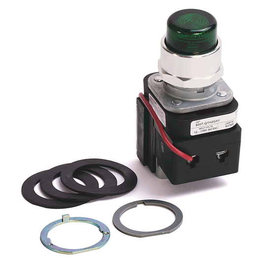 800T-QTH2GAY - Luz piloto tipo 4/13 de 30,5 mm, LED, verde, 12-130 V CA/CC, 1 NA - 1 NC, interruptor sellado apilable