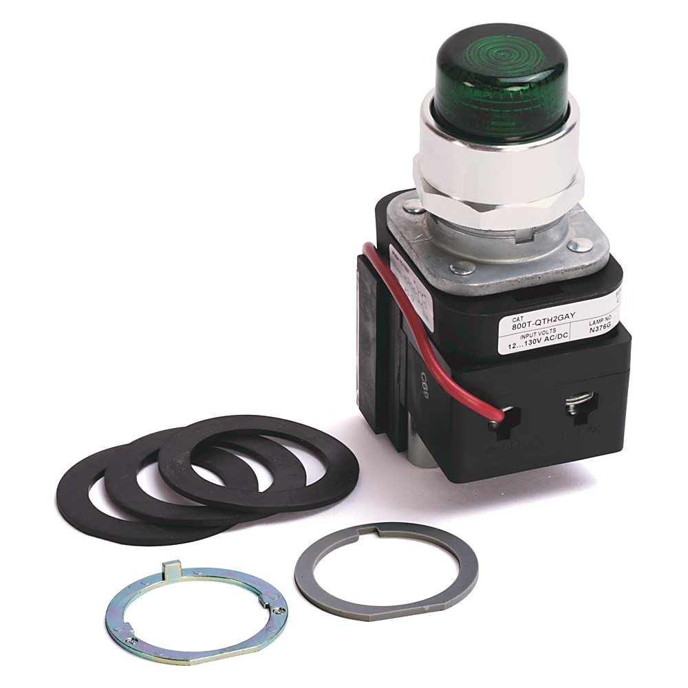 800T-QTH2GAV - Luz piloto tipo 4/13 de 30,5 mm, LED, verde, 12-130 V CA/CC, 1 contacto NA-1 contacto NC PenTUFF