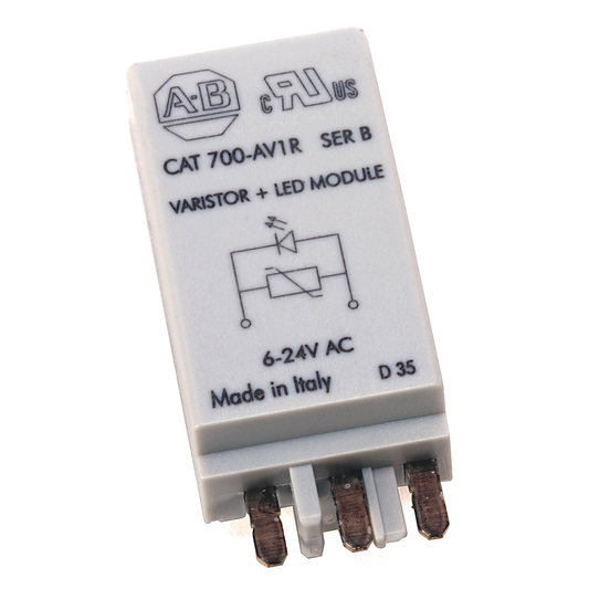 700-AV1R - Accesorios de uso general 700-H, varistor con supresor de sobretensiones LED, 6...24 V CA (cantidad por paquete: 10), 700-AV1R *Para usar con 700-HA, 700-HB, 700-HC, 700-HK y 700-HP.