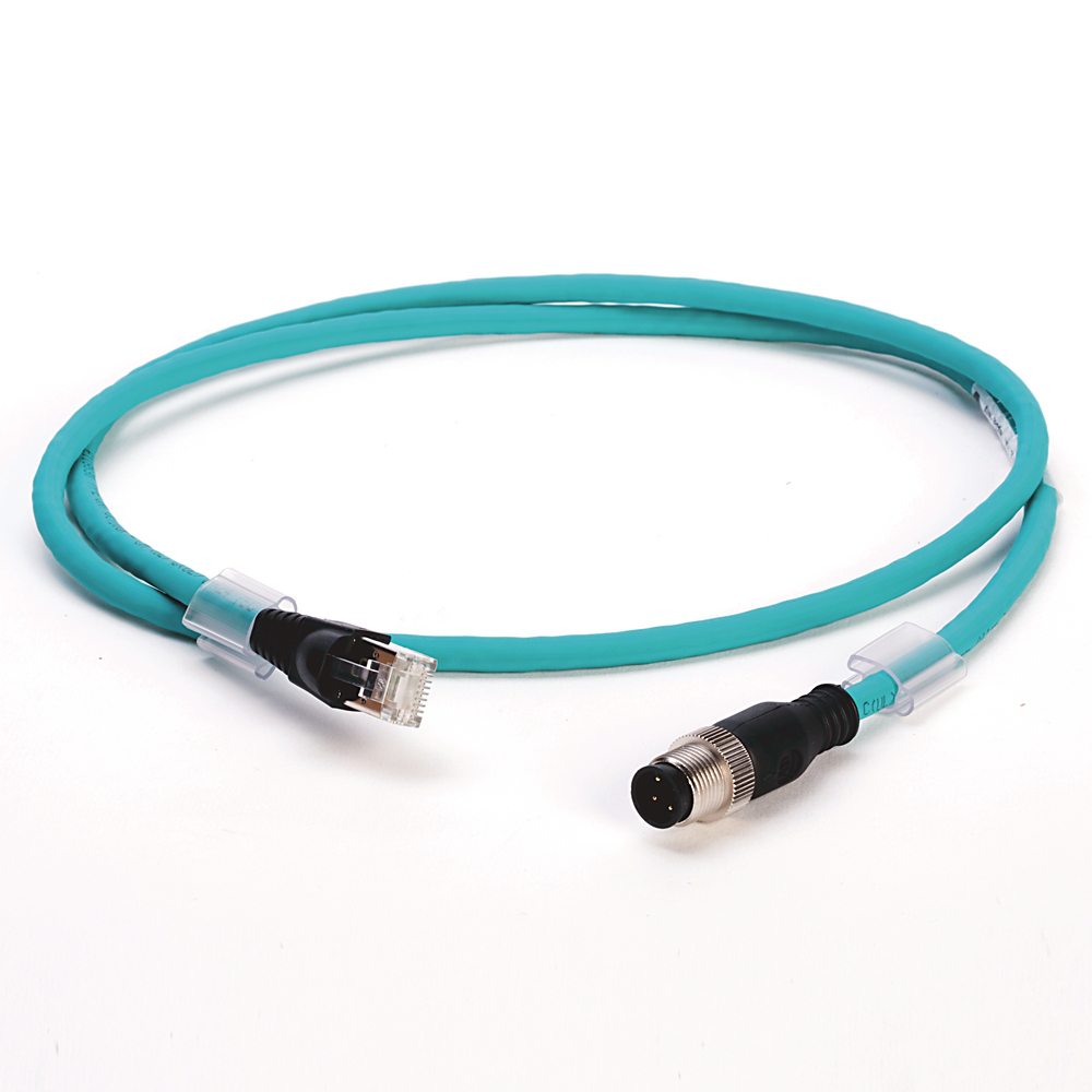 1585D-M4TBJM-40 - 1585 Ethernet Cables, 4 Conductors, M12, Straight Male, Standard, RJ45, Straight Male, Teal Robotic TPE, 100BASE-TX, 100 Mbit/s, 4 Conductor, Teal TPE, Flex Rated