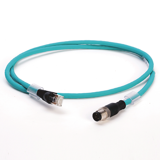 1585D-M4TBJM-40 - 1585 Ethernet Cables, 4 Conductors, M12, Straight Male, Standard, RJ45, Straight Male, Teal Robotic TPE, 100BASE-TX, 100 Mbit/s, 4 Conductor, Teal TPE, Flex Rated