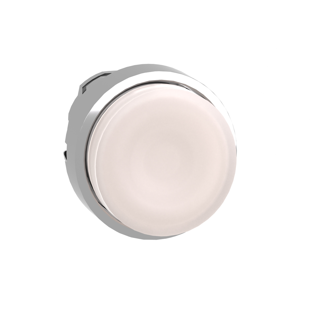 ZB4BW113 - Head for illuminated push button, Harmony XB4, metal, white projecting, 22mm, universal LED, spring return, plain lens