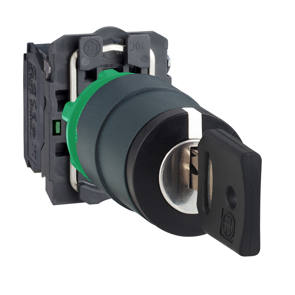 XB5AG33 - Harmony XB5, Selector de llave, plástico, negro, Ø22, llave 455, 3 posiciones, cierre fijo, 2 NA