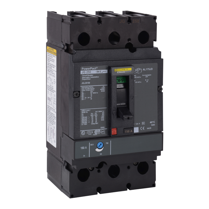 JGL26150 - Circuit breaker, PowerPacT J, 150A, 2 pole, 600VAC, 18kA, lugs, thermal magnetic, 80%