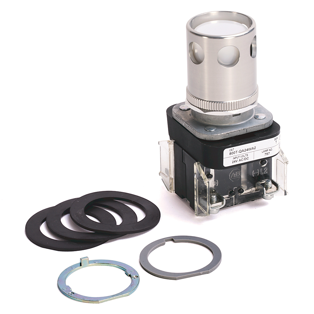 800T-QA24WA2 - 30.5mm Type 4/13 Mom. Contact PB-Illum., White, Ext. Hd w/ Guard, Incand./No Options, 24V AC/DC, 2 NO