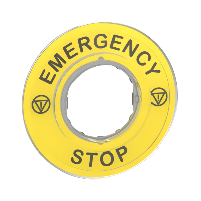 ZBY9320 - Legend holder 60mm for emergency stop, Harmony XB4, plastic, yellow, marked EMERGENCY STOP (Qty. 135)