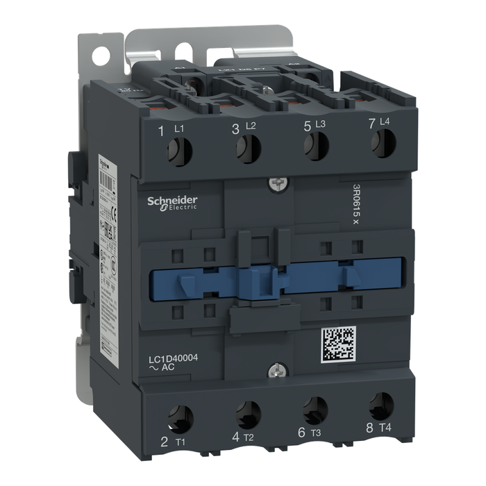 LC1D40004F7 - IEC contactor, TeSys D, nonreversing, 60A resistive, 4 pole, 4 NO, 110VAC 50/60Hz coil, open style