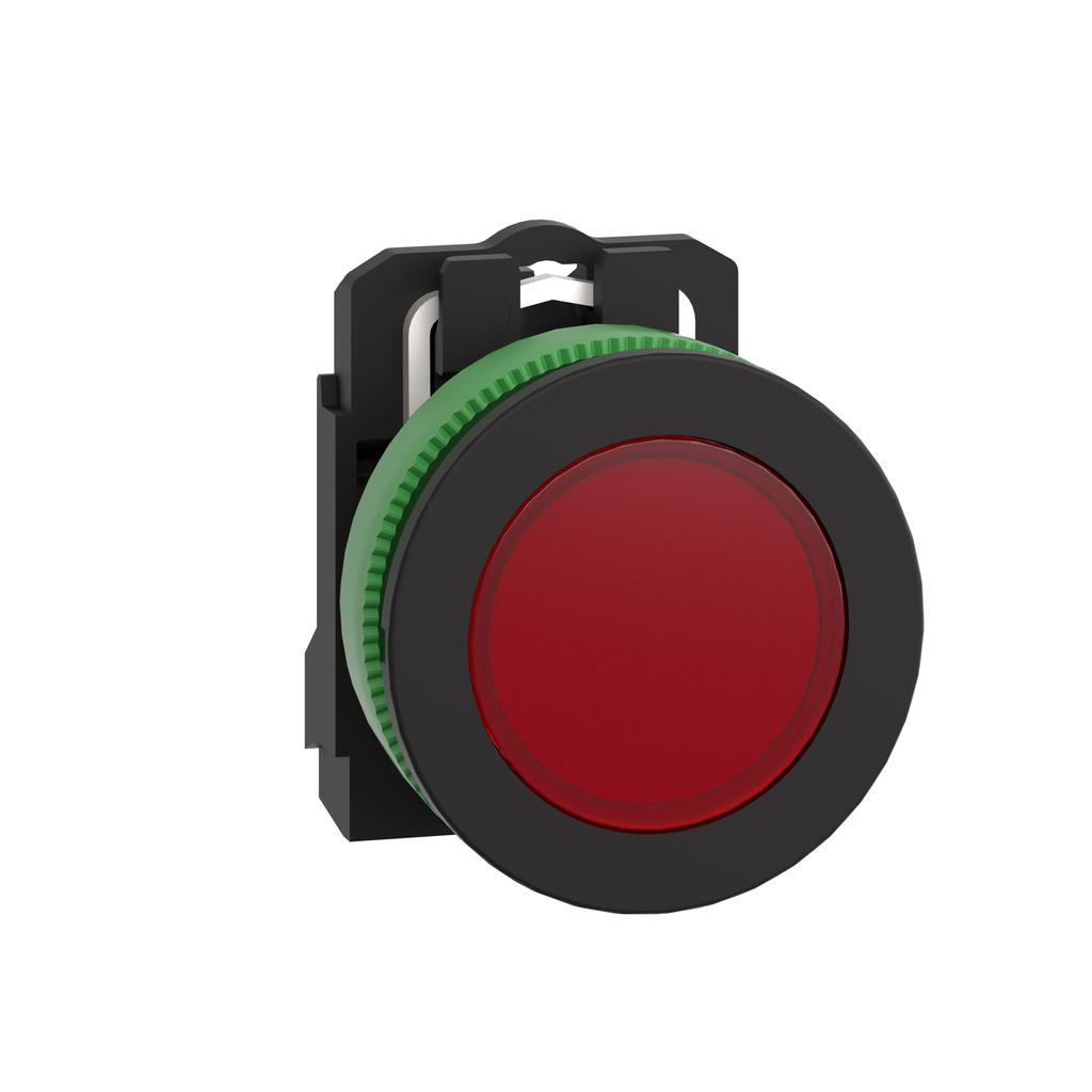 XB5FVB4 - Luz piloto, Harmony XB5, antimicrobiana, plástico gris, montaje empotrado rojo, 30 mm, LED universal, lente lisa, 24 V CA CC