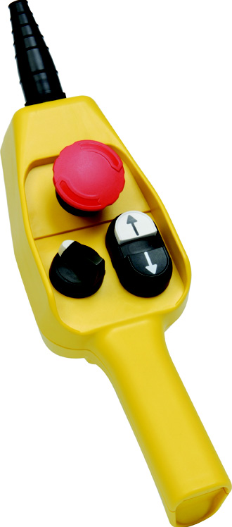 800FC-3MTNEDEEUE - 800FC Configured Station, 3 Hole, No Leg Plate, 120V, Pos 1: E-Stop, TTR, No intlk, No boot, Pos 2: Ext. Blk, Down, Elec intlk, No boot, Pos 3: Ext. Wht, Up, Elec intlk, No boot