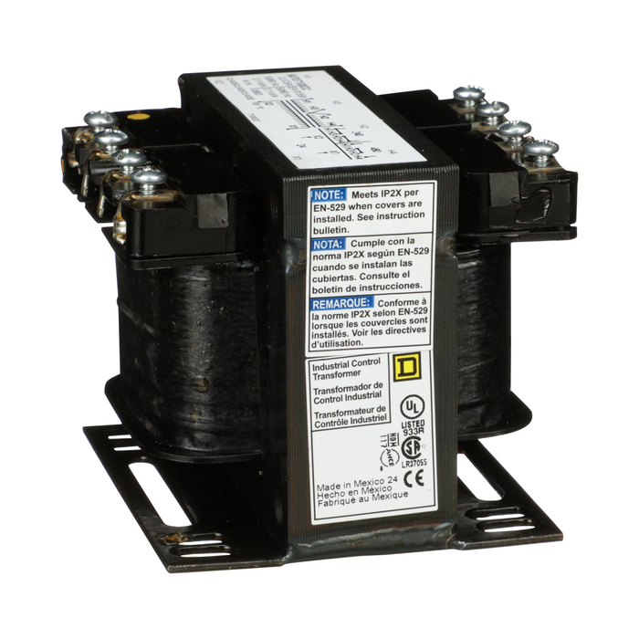 9070T100D2 - Transformer, Type T, industrial control, 100VA, 1 phase, 240x480V primary, 24V secondary, 55C rise