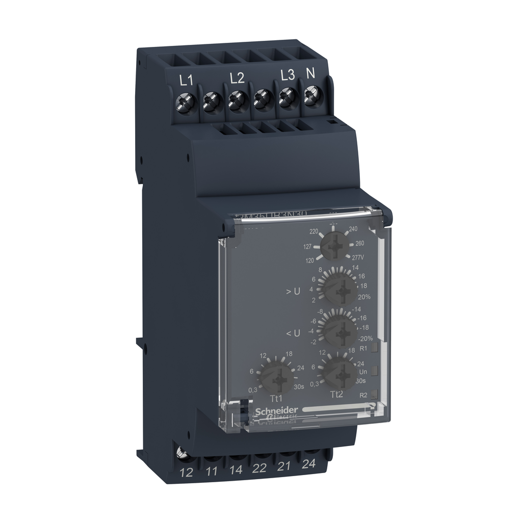 RM35UB3N30 - Relé de control de tensión modular trifásico, Harmony, 5 A, 2 CO, 120…277 V CA
