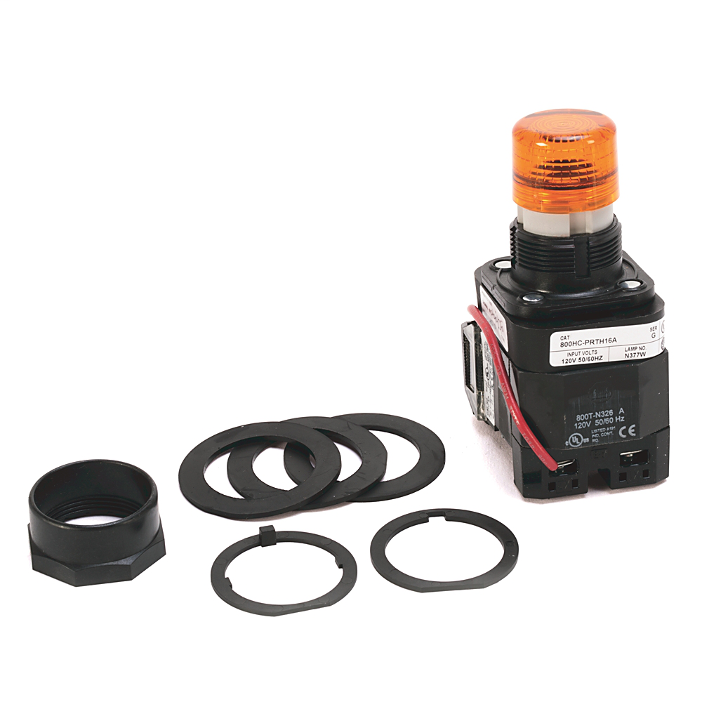 800HC-PRBH16R - Contacto de 30,5 mm tipo 4/4X/13 Mom. PB-Ilum., rojo, extremo abierto sin protección, LED, 120 V CA 50/60 Hz, 1 NA-1 NC, protección para los dedos