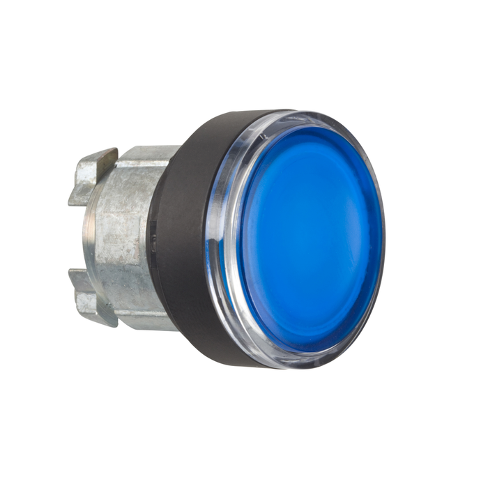 ZB4BW367 - Head for illuminated push button, Harmony XB4, black metal, blue flush, 22mm, spring return, BA9s bulb, unmarked