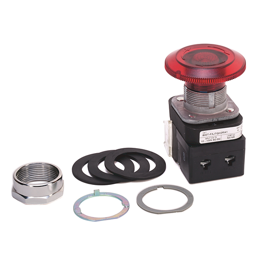 800T-FXJTQH2RA1 - 30.5mm Type 4/13 2 Pos. PB-Illum., Push-Pull/Twist, Red, Jumbo Mushrm Hd, LED, 12-130V AC/DC, 1 NCLB-1 NO