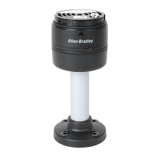 856T-BA3P10C - Bases 856T de 70 mm preensambladas, sin opción de red, carcasa negra, 90-250 V, 3 circuitos (hasta 3 luces apiladas o módulos de sonido), montaje en poste de aluminio de 10 cm, tapa incluida