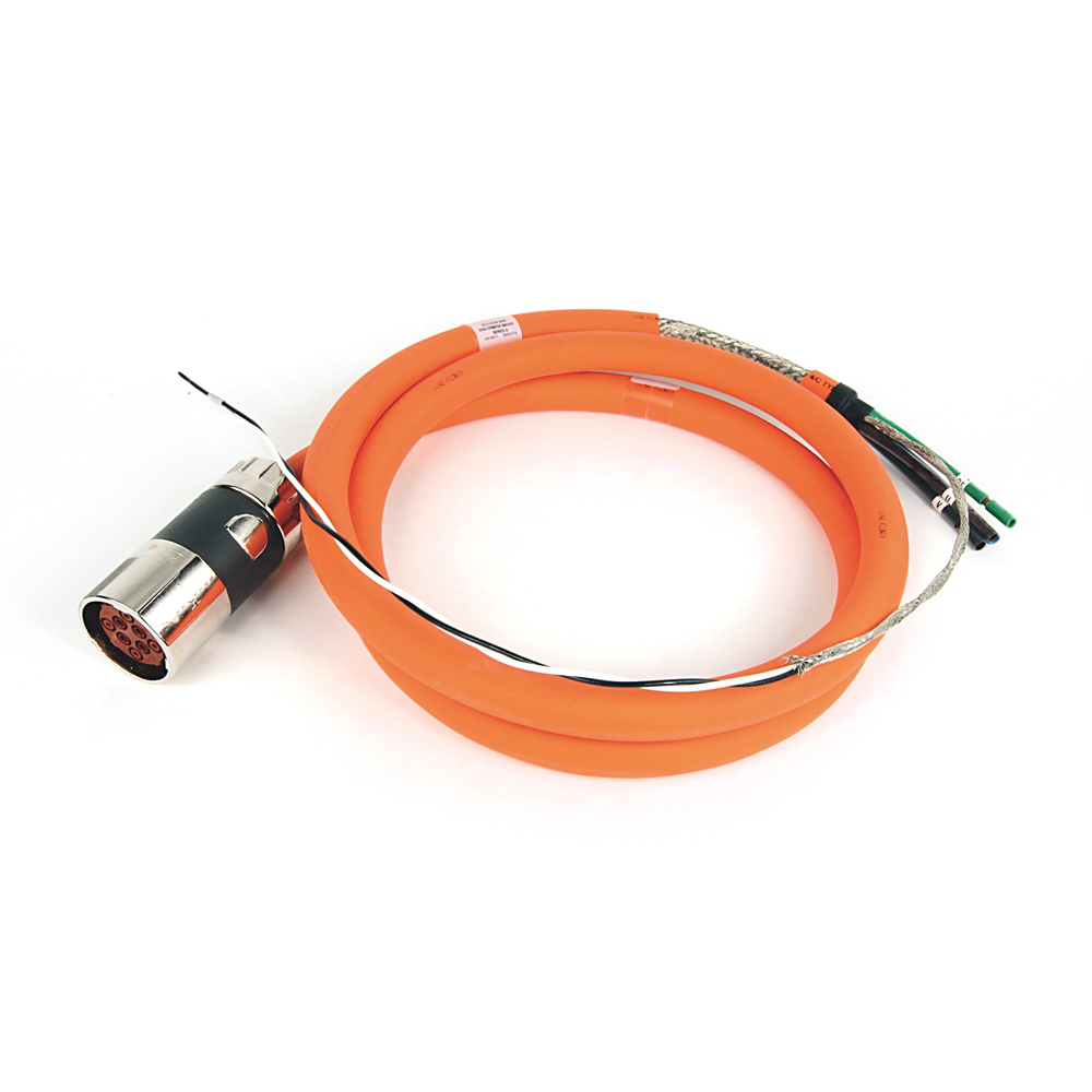 2090-CPBM7DF-08AA09 - SpeedTEC Cable, Motor Power With Brake Wires, SpeedTec DIN Connector, Drive-end, Flying-lead, 8 AWG, Standard (Non-Flex), 9 Meters