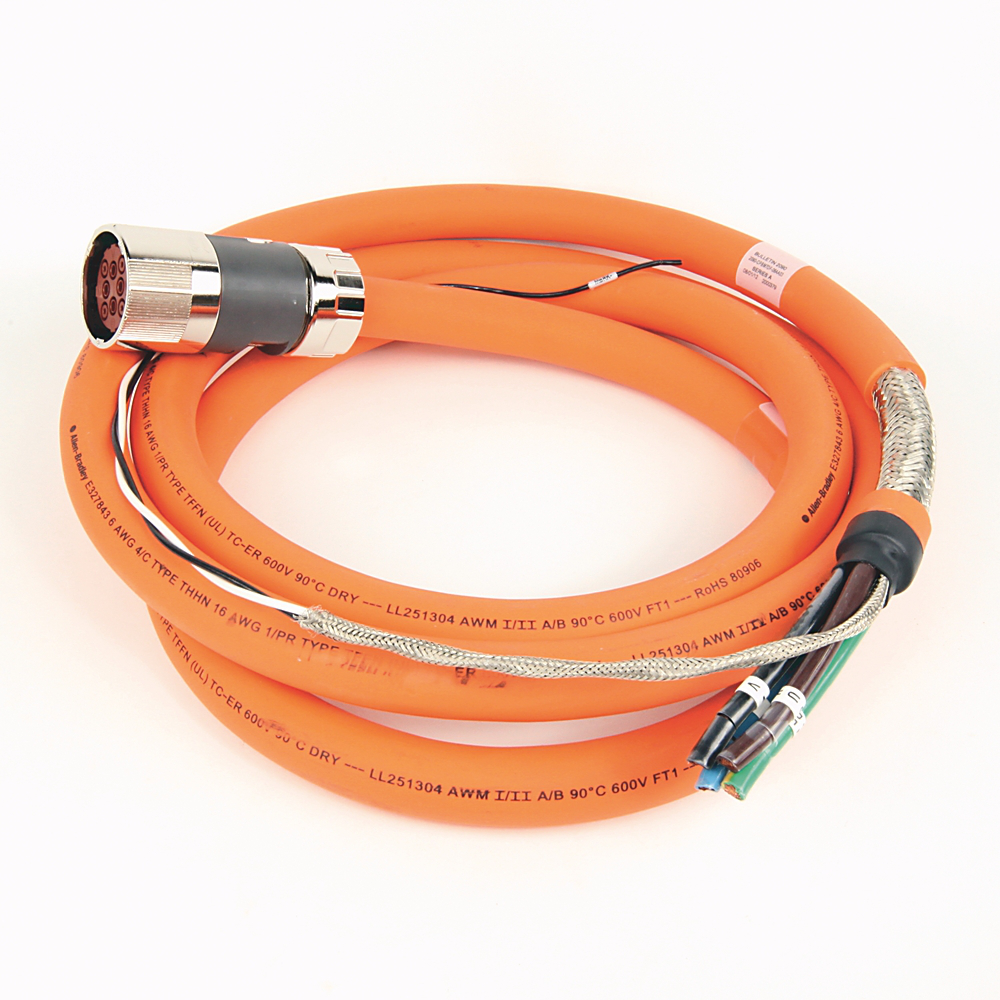 2090-CPBM7DF-04AA30 - SpeedTEC Cable, Motor Power With Brake Wires, SpeedTec DIN Connector, Drive-end, Flying-lead, 4 AWG, Standard (Non-Flex), 30 Meters