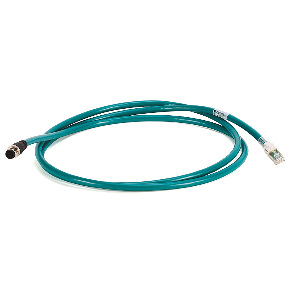 1585D-M4HBJM-30 - 1585 Ethernet Cables, 4 Conductors, M12, Straight Male, Standard, RJ45, Straight Male, Teal 600V, 100BASE-TX, 100 Mbit/s, PVC General Purpose