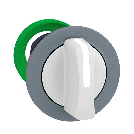ZB5FD801C0 - Harmony XB5, Cabezal selector empotrado, plástico, blanco, Ø30, 3 posiciones, retorno por resorte de derecha a centro, bisel gris