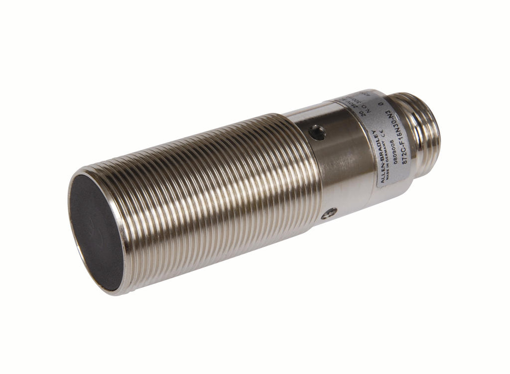 872C-F15N30-R3 - Sensor de proximidad, CA de 2 hilos, detección extendida, diámetro de 30 mm, tubular rectangular de latón niquelado, estándar, distancia de detección de 15 mm, blindado, salida NA, conector micro (CA)