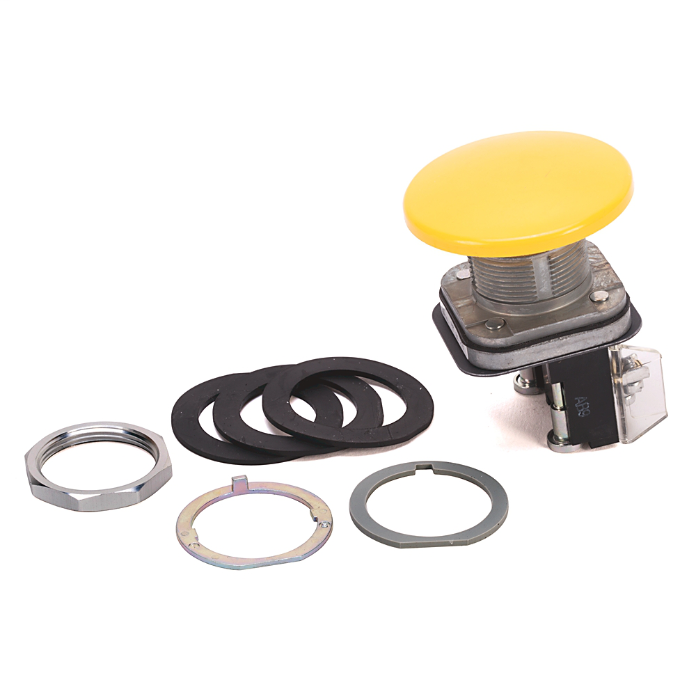 800T-D9JB - 30.5mm Type 4/13 Mom. Contact PB, Non-Illum., Yellow, Mushroom Hd Jumbo-Plastic, 2 NO-2 NC