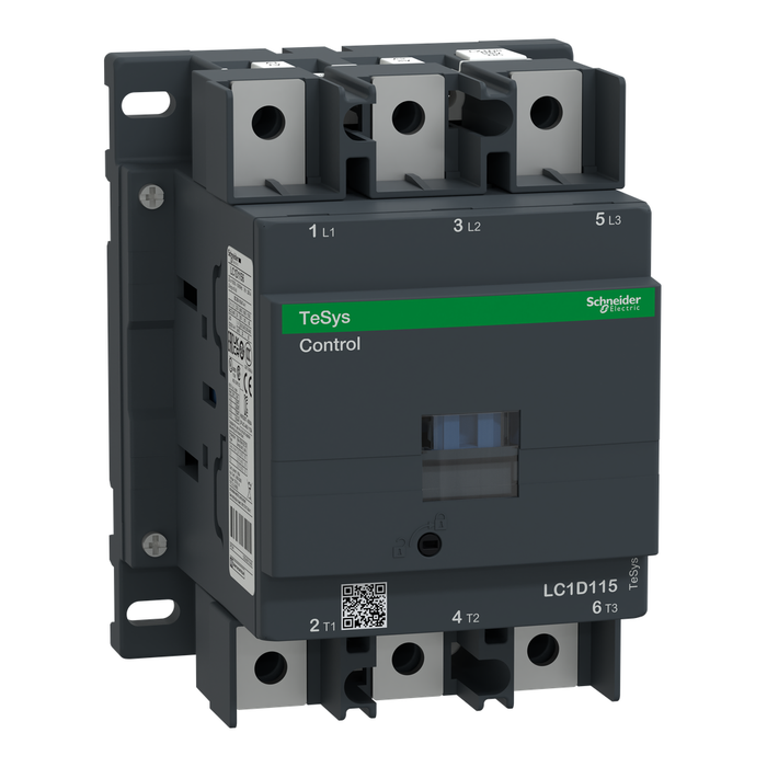 LC1D1156BD - IEC contactor, TeSys Deca, nonreversing, 115A, 75HP at 480VAC, 3 phase, 3 pole, 3 NO, 24VDC coil, open style