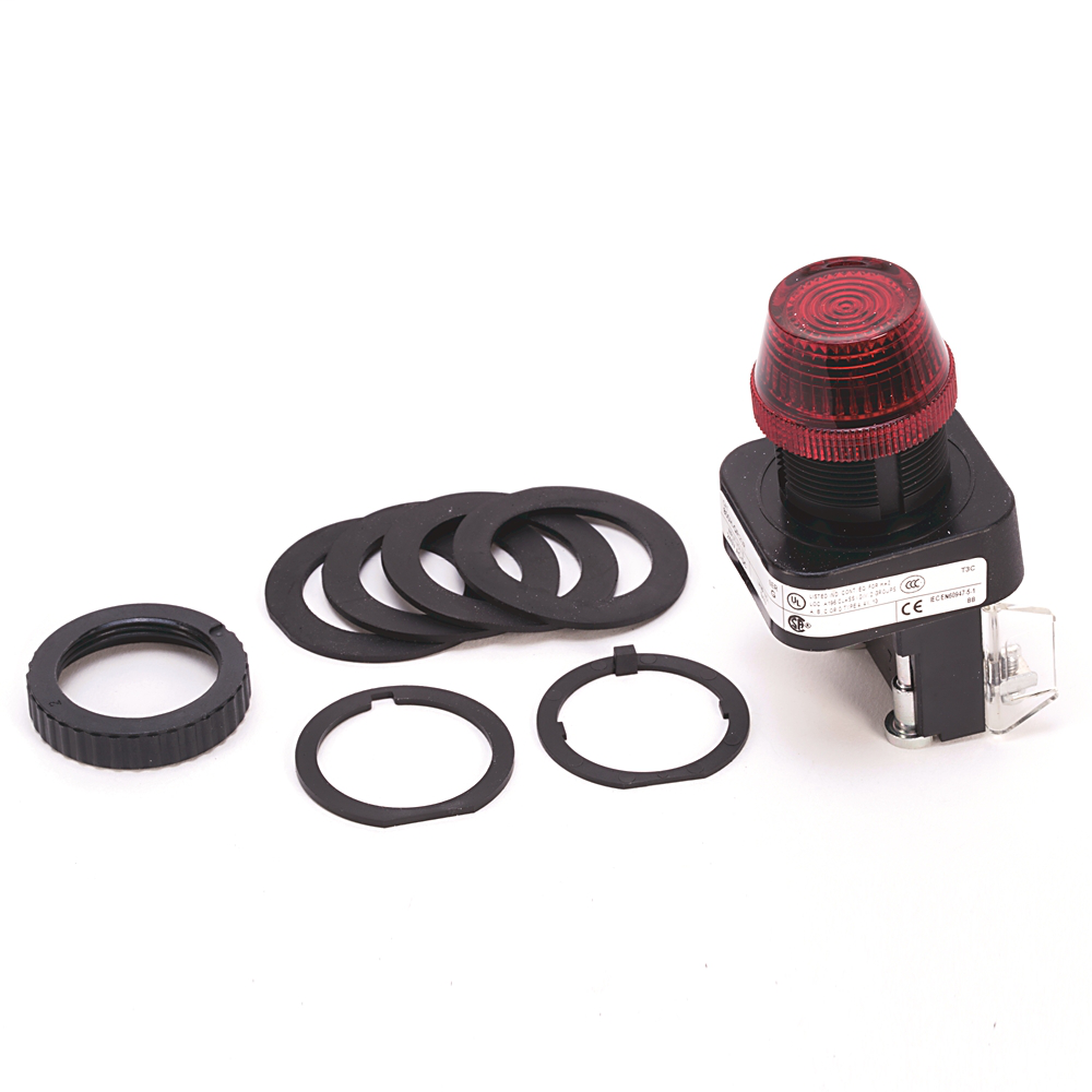 800H-QR20R - Luz piloto tipo 4/4X/13 de 30,5 mm, voltaje completo, sin opción de prueba, incandescente, roja, 240 V CA/CC