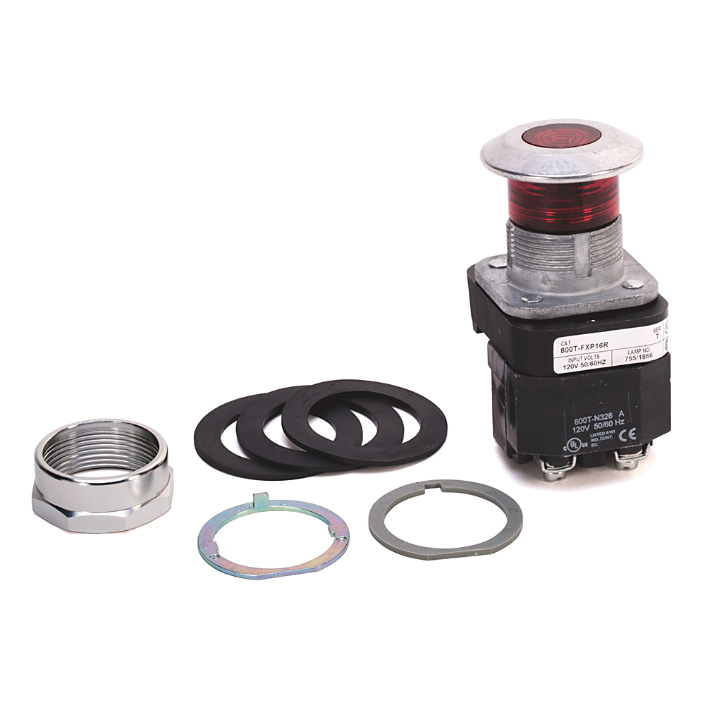 800T-FXP16RD4 - 30.5mm Type 4/13 2 Pos. PB-Illum., Push-Pull, Red, Mushrm Hd, Incand., 120V AC 50/60 Hz, 1 NCLB
