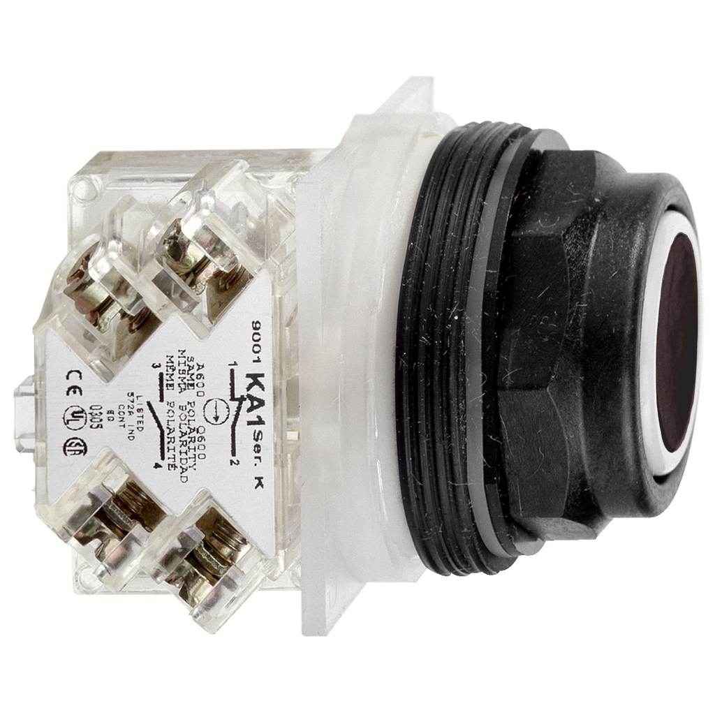9001SKR1BH13 - Push button, Harmony 9001SK, plastic, flush, black, 30mm, spring return, 1 C/O