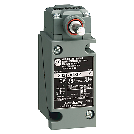 802T-ALGP - Limit Switch, NEMA Type 4 and 13 Oiltight Construction, Plug-In, Lever Type, Spring Return, Low Operating Torque, 2-Circuit, CW and CCW operation, Whole Switch