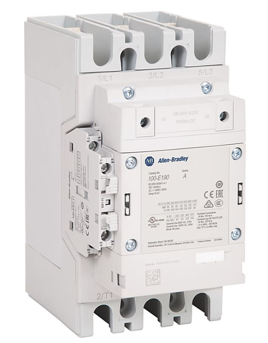 100-E190KJ11 - 100-E MCS-E Contactor, 190A, AC3 duty, 24-60V AC 50/60Hz / 20-60V DC Electronic Coil, 1 N.O. 1 N.C.