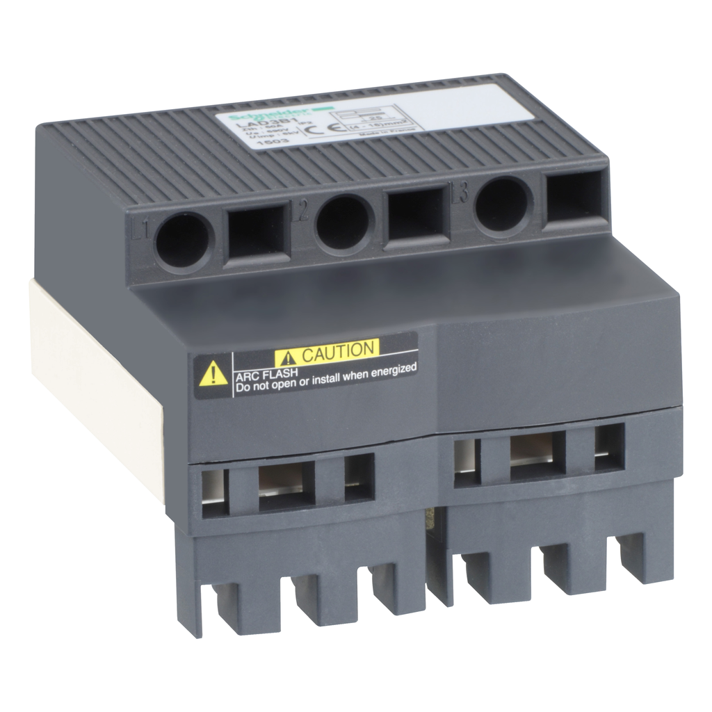 LAD3B1 - Bloque de terminales de entrada, TeSys Deca Fram 2, alimentación de 1 o 2 cajas divisoras de potencia, 16 mm², para GV2ME**3