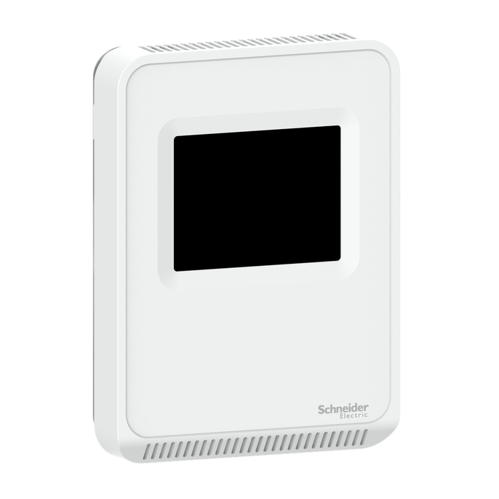 Sensor, SpaceLogic SLA Series, air quality, CO2, temperature, room, color touchscreen, analog outputs, matte white housing