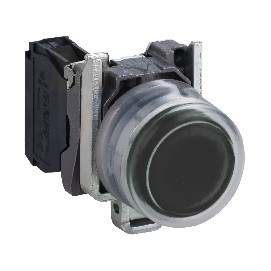 XB4BP21 - Push button, Harmony XB4, metal, projecting, black, 22mm, spring return, booted, unmarked, 1NO