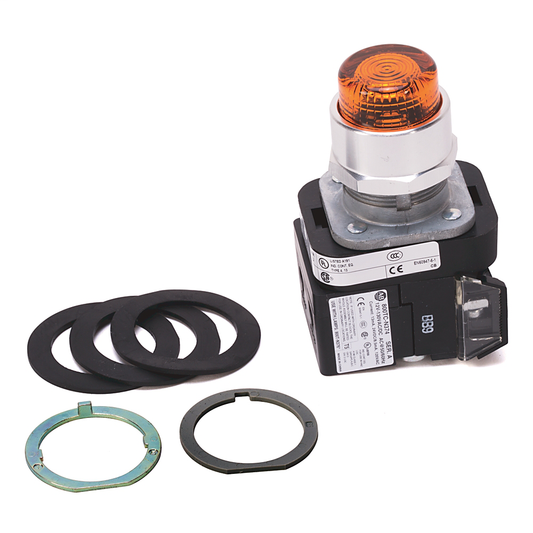 800TC-QBH2AD1 - Contacto de 30,5 mm tipo 4/13, PB-Ilum., ámbar, extremo abierto sin protección, LED, 12-130 V CA/CC, 1 NA, protección para dedos