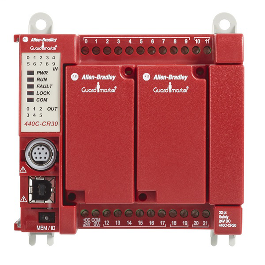 440C-CR30-22BBB - Relé de seguridad Guardmaster 440C-CR30 configurado por software, PLe SIL 3, 22 E/S de seguridad, puerto serie integrado, puerto de programación USB, 2 ranuras enchufables, 24,0 V CC