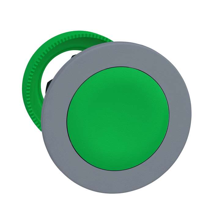 ZB5FH03C0 - Harmony XB5, Flush mounted push button head, plastic, green, Ø30, push-push, grey bezel