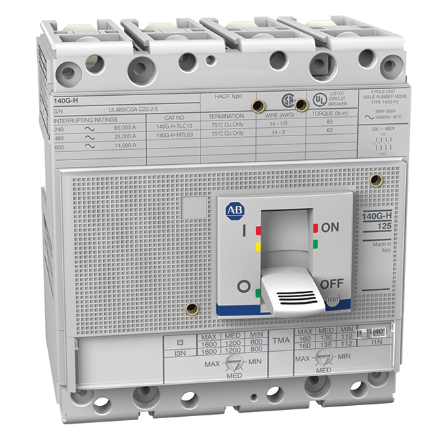 140G-H2F4-D10 - 140G - Molded Case Circuit Breaker, H frame, 25 kA, T/M - Thermal Magnetic, 4 Poles, Rated Current 100 A