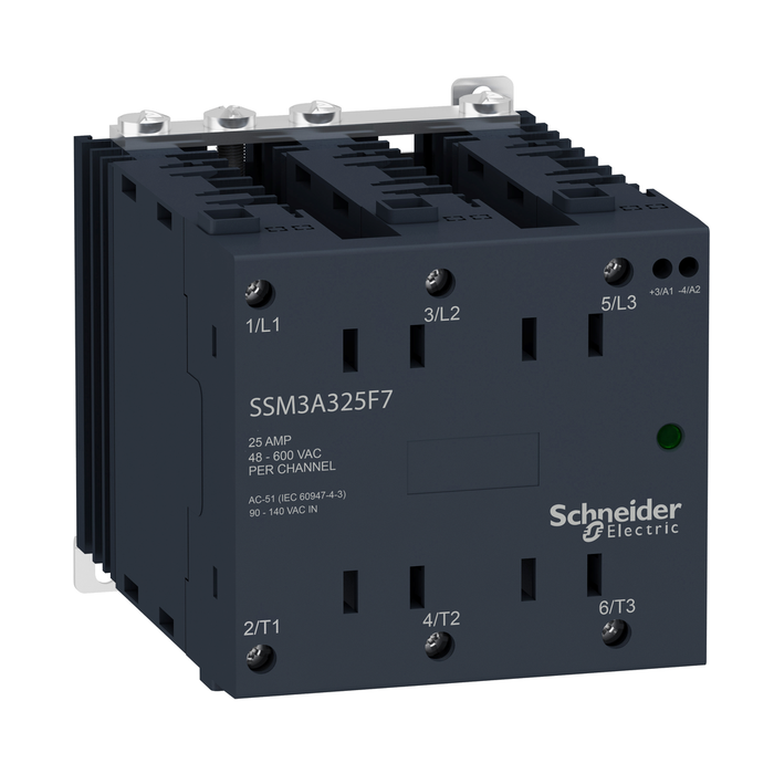 SSM3A325BD - single-phase relay, Harmony solid state modular relay, 25A, DIN rail mount, zeroVoltage switching, input 4…32V DC, output 48…600V AC