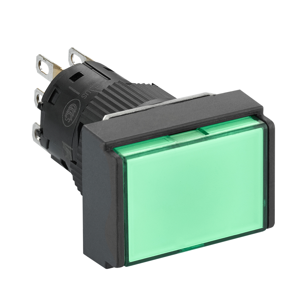 XB6EDW3B1P - Pulsador monolítico iluminado, Harmony XB6E, rectángulo verde empotrado, 16 mm, retorno por resorte, 24 V CC, 1 CO