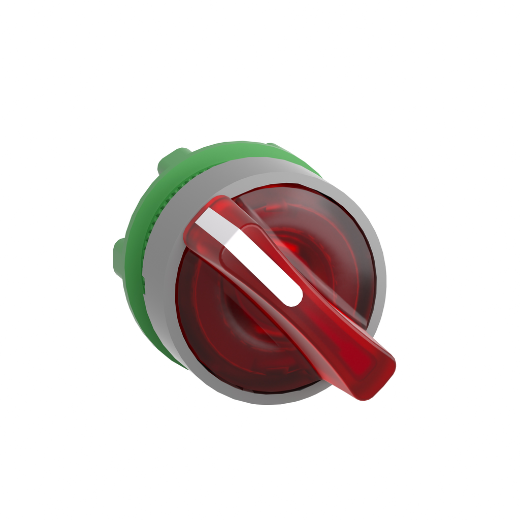 ZB5AK1243C0 - Cabezal para selector iluminado, Harmony XB5, bisel gris, mango rojo, 22 mm, LED universal, 2 posiciones