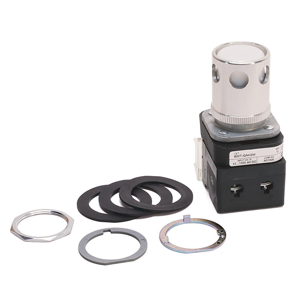 800T-QAH2WD1V - 30.5mm Type 4/13 Mom. Contact PB-Illum., White, Ext. Hd w/ Guard, LED, 12-130V AC/DC, 1 NO PenTUFF